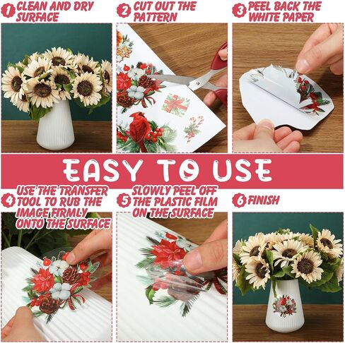 Sinmoe 10 Sheets Christmas Rub on Transfers for Craft 6 x 12 Inches Vintage Floral Furniture Rub on Transfers Sticker Decals Decorations for Cabinet Wood Door DIY Craft in Saudi Arabia