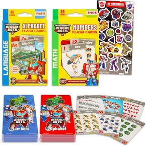 Hasbro Transformers Flash Cards Super Set Toddler Kids - Bundle with 72 Flashcards (2 Packs) Featuring Alphabet and Numbers for Pre-K Boys, Girls Plus Stickers | Transformers Learning Toys