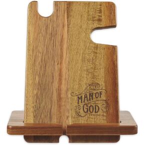 Christian Art Gifts Acacia Wood Sturdy Personal Accessory Desk Supply Organizer for Men: Man of God Engraved Design Inspirational Bible Verse, Watch, Keys, Wallet, Phone, Tablet Charging Stand Holder
