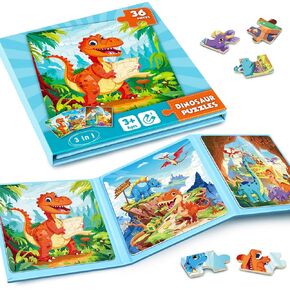 Magnetic Jigsaw Puzzles for Toddlers Kids 3-8 Girls,(3 36-Pieces) Travel Puzzles Toys for Kids Ages 4-6,Take-Along Car Airplane Road Trip Activities Game for 3 4 5 6 7 8 Year Old Birthday Gift
