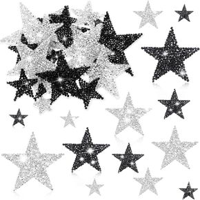 24pcs Rhinestone Applique Sewing Star Patches,Star Iron on Patches Bulk for Clothing,Star-Shaped Hat Patches,Y2k Star Clothing Patches for Jackets, Backpacks, Jeans, Coats DIY(Black Silver)