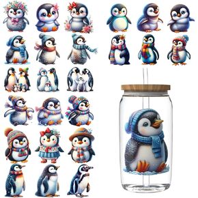 24 Sheets UV DTF Cup Wraps for 16 OZ,The Cute Penguins UV DTF Cup Wrap Transfer Stickers DIY Crafts Can be Widely Used on Glass Can and Wooden Crafts