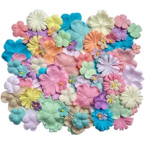 Handmade100 Pcs Mixed Flowers 18 mm - 2 Inch Mulberry Paper Flowers Scrapbooking Wedding DIY Craft Supplies Card (10 Colors Pastel Tone)