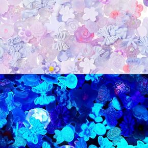 KISSITTY Glow in The Dark Nail Charms Resin Flowers Purple Color Luminous Cabochons Floral Embellishments for Scrapbooking Picture Frame Hair Clips Decoration Jewelry Craft Making
