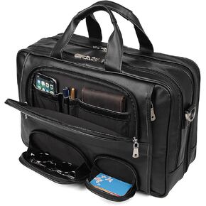 Top Cowhide Leather briefcase for men,17.3 Inch Messenger Bag Laptop Briefcase with YKK Metal Zippers Fit Business Trip