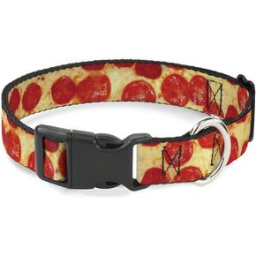 Buckle-Down Plastic Clip Collar - Pepperoni Pizza Vivid - 1" Wide - Fits 11-17" Neck - Medium