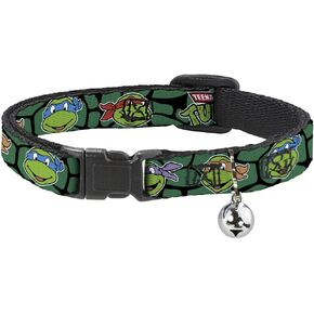 Cat Collar Breakaway TMNT Teenage Mutant Ninja Turtles Faces Green Turtle Shell 8 to 12 Inches 0.5 Inch Wide