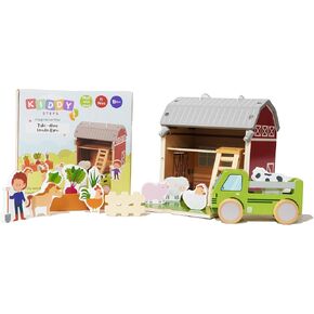 Wooden Barn Play Set - Take Along - Interactive Playset with Farm Animals and Tractor