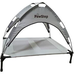 PawStep 50723 Elevated Outdoor Dog Bed, Pet Cot w/Canopy for Camping, Beach or Park, 420D Oxford Fabric - Grey, Large