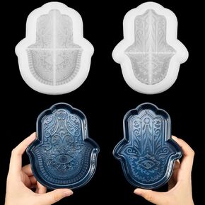 2 Pieces Hamsa Hand Mold Set Ashtray Resin Silicone Mold Soap Dish Resin Silicone Mold Epoxy Resin Hamsa Mold for Resin Craft Art