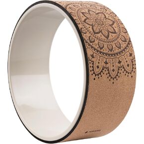 Navaris Cork Yoga Wheel - Prop for Stretching, Flexibility, Back Bends - Helps Deepen Poses and Stretch Back, Shoulders, Chest - 13" (33cm) Diameter