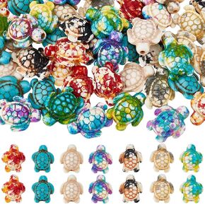 SUNNYCLUE 1 Box 70Pcs 7 Colors Turtle Beads Bulk Sea Turtle Bead Charms Synthetic Turquoise Ocean Animal Tortoise Loose Spacer Beads for DIY Crafts Jewelry Necklace Bracelet Making Bead Assortments