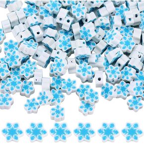 SUNNYCLUE 1 Box 300Pcs 10mm Snowflake Beads Christmas Polymer Clay Beads Cute Blue White Xmas Flat Loose Spacer Beads Bulk for Jewelry Making DIY Bracelet Necklace Chocker Craft Supplies Party Decor