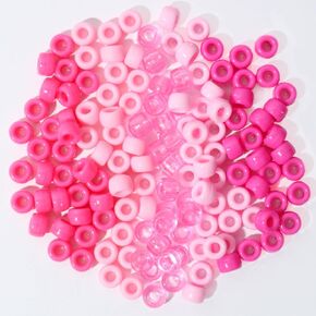 1200Pcs 6x9mm Pony Beads for Bracelet Making Kit, 5 Style Pink Colors Kandi Beads Bulk for Kids Toys Friendship Bracelet Kit, Hair Beads for Braids with Stretch Cord and Scissors