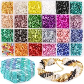 Bugle Beads, Multicolored Tube Beads Kit Glass Bugle Beads Small Long Beads for DIY Bracelet Necklaces Crafting Jewelry Making Supplies, 7x2 mm, 7200pcs