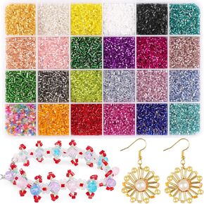 Bugle Beads, Multicolored Tube Beads Kit Glass Bugle Beads Small Long Beads for DIY Bracelet Necklaces Crafting Jewelry Making Supplies, 7x2 mm, 7200pcs in Kuwait