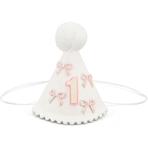 Pink Bow White Cone Hat, First Birthday Party Decorations Baby Birthday Hat Cute Birthday Party Hats Pink 1st Birthday Hat Supplies for Baby Girls