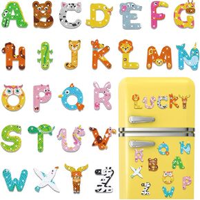 26 Pcs Diamond Art Painting Magnets Magnet Letters for Fridge Fridge Magnetic Diamond Art Painting Kits Animal Letters Fridge Sticker Magnet for Craft Home Classroom Decor