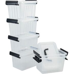 6-Pack 3 L Small Box with Lid, Plastic Clear Storage Bins with Handles