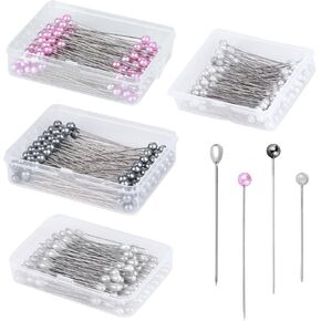 400pcs Corsage Boutonniere Pins, 2.1 Inches Bouquet Pins Diamond Rhinestones Crystal Head Pins, Sewing Pins for Fabric Pearlized Ball Head Quilting Pins(1.5/2.5in) for Wedding Sewing DIY Craft