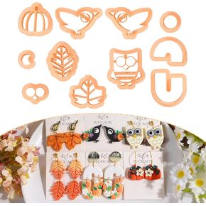 Puocaon Polymer Clay Cutters - 11 Pcs Maple Leaves Clay Cutters for Jewelry Making, Cat Fox Shape Clay Earring Cutters, Polymer Clay Earrings Making, Acorn Pumpkin Autumn Fruit Clay Earrings Studs