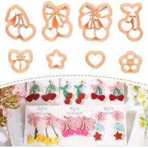 Puocaon Cherry Polymer Clay Cutters - 8 قطع لطيف القوس الكرز الطين القواطع لأقراط الطين البوليمر، صغيرة القلب نجمة مسمار قواطع الطين، مصغرة زهرة الطين القاطع