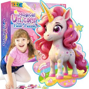 ZIZZ Unicorn Puzzles Girls Gifts: 48 Pieces Unicorn Floor Puzzles for Kids Ages 4-6-8 Large Toddler Puzzles Ages 3 4 5 6 7 8 Years Old Unicorn Toy Gift for Girls Gift Idea for Girls Birthday Christmas