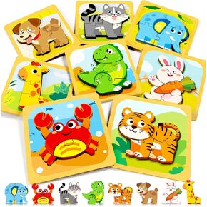 Puzzles, 8Pcs Animals Jigsaw Puzzles Toddler Toys, Brain Teaser Puzzles Montessori Toys, Wooden Puzzle Games, Educational Puzzles STEM Toys for 3+ Year Old Kids, for Kids
