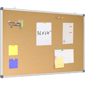 OWLKELA 24x36 Inches Cork Board, Bulletin Board, Pin Board for Wall with Silver Aluminium Frame, Large Cork Boards for Office, Home or School