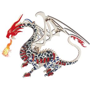 3D Wooden Puzzles Laser Engraving DIY Safe Assembly Constructor Kit Toy for Teens and Adults World Animal Mechanical 3-D Models for Self-Assembly (G1 Flying Dragon)
