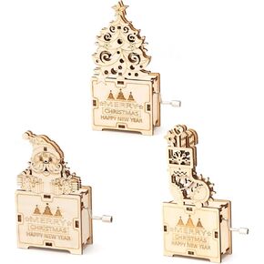 CYAZOO 3in1 3D Wooden Puzzle for Adults Music Box Set-DIY Christmas Model Building Kits-Hands Craft for Home and Office Decoration(3PCS:Santa&Christmas Stocking&Christmas Tree)