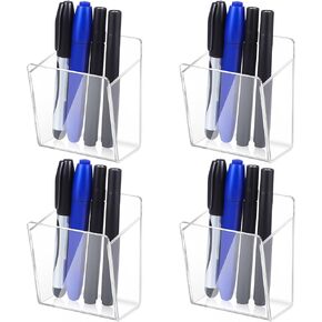 4 قطع حامل أقلام تحديد مثبت على الحائط حامل أقلام أكريليك شفاف مع أشرطة لاصقة شفافة منظم علامات المسح الجاف للسبورة البيضاء وخزانة الثلاجة وسبورة الطباشير in Kuwait