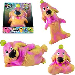 ORB Funkee Animalz Dog Jumbo (Yellow/Pink) - Big 5 lb Stretchy Dog with Ball - Funny, Squishy, Squeeze for Stress Relief - Novelty Sensory Fidget Popular Collectible Animal Toys for Kids and Adults