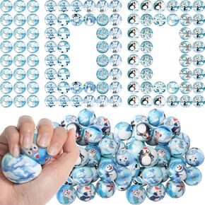 Liliful 100 Pcs Bulk Winter Stress Ball Snowman Penguin Stress Toys 12 Patterns Cute Sensory Stress Relief Toys Winter Holiday Party Favors Bag Filler Stocking Stuffers Gifts for Boys Girls
