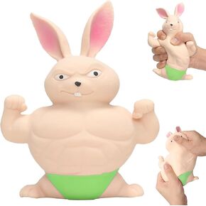 Squishy Rabbit Toy,Squeeze Toy, Stretchy Glue-Sand Filled Rubber Rabbit,Stress Relief Toy and Adults for Anxiety, and Autism, Muscle Animal Figure Toys for,Gift for Christmas, (Green Edition)