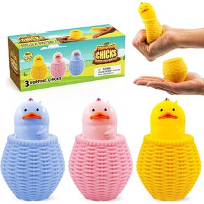 Yoya Toys Squeeze pops Chick Squishy - Bird Squishy Fidget Toy, Popping Egg Chicken Plush - Pop Up Fidget Toy, Stress Relief Squishy Toy - Autism/ADHD Fidget - Set of 3 Chicken Nugget Squishy