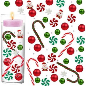 DanziX 7073Pcs Christmas Vase Fillers for Centerpieces, Green Red Fake Candy Cane Beads, Floating Vase Fillers for Table Decorations