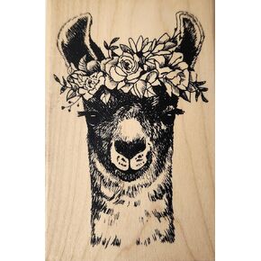 Inkadinkado Llama with Flowers Red Rubber Wood Stamp - Floral
