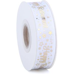 20 Yards Retirement Ribbon Black/White and Gold 5/8 Inch Happy Retirement Birthday Ribbons for Retirement Party Birthday Decorations Gift Wrapping Wreaths Crafts (White/Black-Retirement)