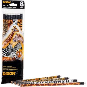 Dixon Non-Toxic, Latex-Free Eraser Wood Pencil, Animal Print, Assorted 8 Ct