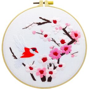 Luxiys Embroidery Kit Cross Stitch Kit for Beginners with Exquisite Flower and Bird Designs (Magpie Ascending Plum Blossom) (White)