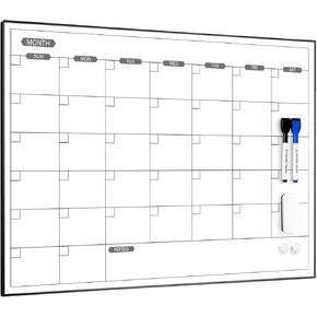 ARCOBIS Monthly Calendar Whiteboard, 24" x 18" Magnetic Dry Erase Calendar with Gold Frame, Wall Hanging Planner for Home, Office, School