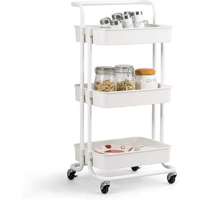 Giantex 3-Tier Utility Cart, Storage Rolling Cart with Casters, Multifunctional Organizer Cart with Top Handle, ABS Mesh Baskets, Storage Trolley with Brakes for Home and Office 16.5"x14"x34"(Black)