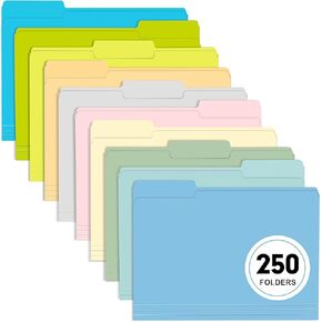 File Folder, RAZCC 250 Pack Colored File Folders, 1/3 Cut Tab File Folder Letter Size, Filing Folders with Tabs for Office School Business Use, Assorted 10 Colors