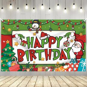 YQUQWN Christmas Happy Birthday Banner, 72x44 Inch Christmas Birthday Party Decorations, Happy Birthday Christmas Holiday Party Decorations Banner for Kids Christmas Birthday Backdrops for Photography