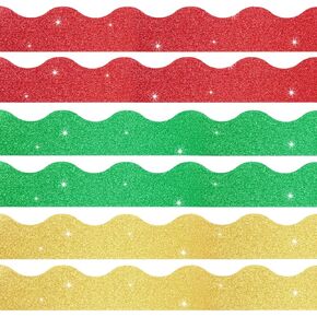 214 Feet Christmas Glitter Bulletin Board Borders Red Green Shine Die-Cut Bulletin Board Trim Strips Shine Christmas Classroom Decorations for Xmas School Office Chalkboard Whiteboard Party Decor