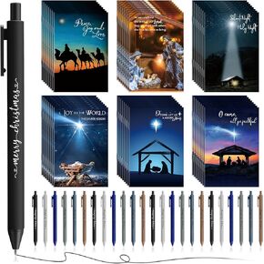 Qilery Christmas Nativity Christian Gifts Nativity Jesus Notepads Bible Verse Ballpoint Pens Religious Notebooks Pens Holy Holiday Gifts for Church Women Men Scripture Christmas Dinner Gift(24 Set)