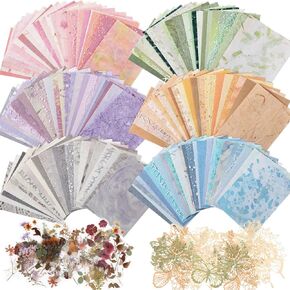 Fullhawl 186 Pcs Textured Scrapbook Paper and Mesh Fabric Assorted Scrapbook Supplies Journaling Scrapbooking 20 Sheets Flowers Stickers 10 Sheets Butterfly Paper for Planner Junk Journal Retro Crafts
