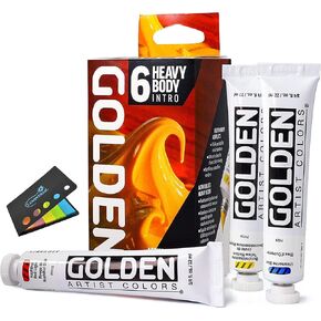 Golden Artist Color Heavy Body Acrylics, 6-Color Intro Set, Professional Acrylic Paint Set, Set of 6 Tubes, 3/4 Fl. Oz. Each, with Sticky Notes