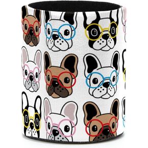 Round Pencil Holder for Desk, Cute French Bulldogs Large Pencil Pen Cup, Desk Accessories & Workspace Desk Organizer for Home, School, Office